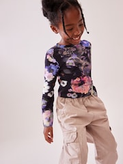 Black Floral Long Sleeve Boxy Cropped T-Shirt (3-16yrs) - Image 4 of 7