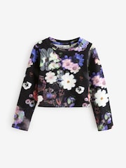 Black Floral Long Sleeve Boxy Cropped T-Shirt (3-16yrs) - Image 5 of 7