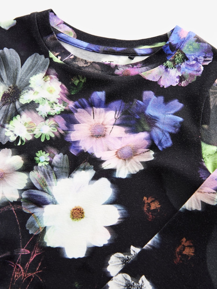Black Floral Long Sleeve Boxy Cropped T-Shirt (3-16yrs) - Image 7 of 7 Black Floral Long Sleeve Boxy Cropped T-Shirt (3-16yrs) - Image 7 of 7