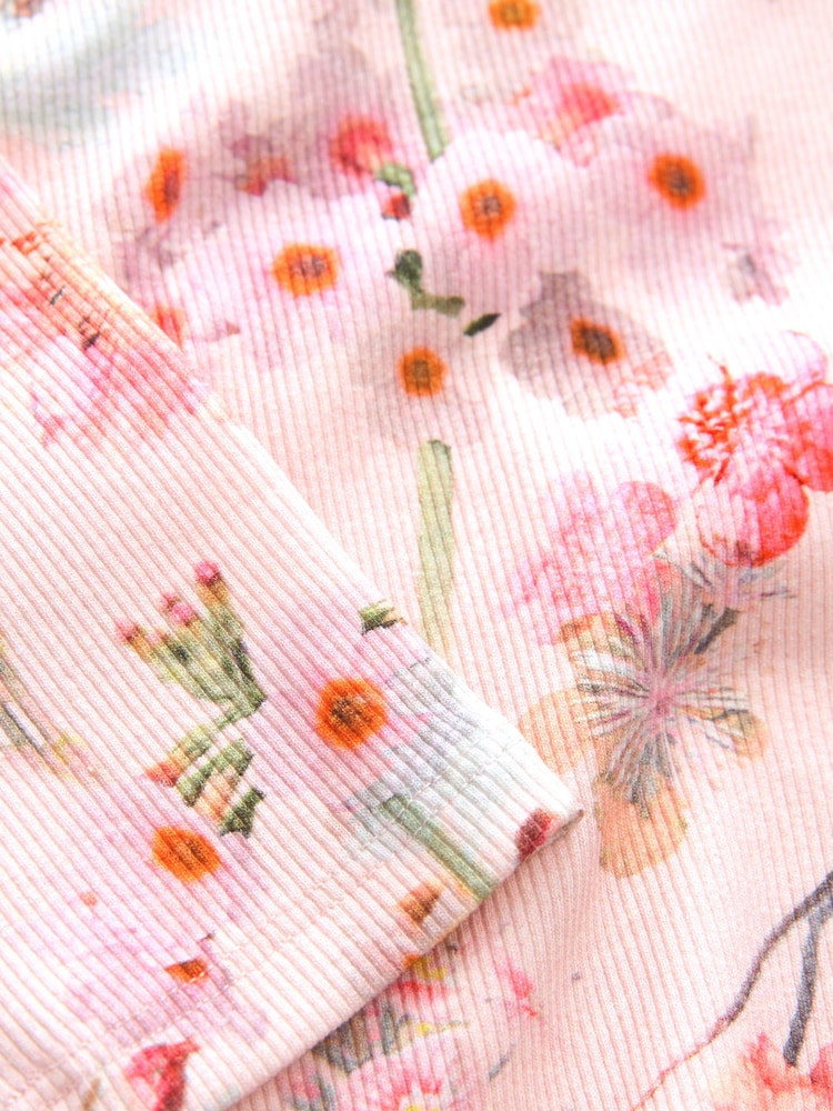 Pink Floral 1 Pack Long Sleeve Ribbed Top (3-16yrs) - Image 7 of 7