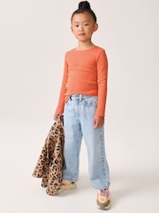 Orange 1 Pack Long Sleeve Ribbed Top (3-16yrs) - Image 2 of 7