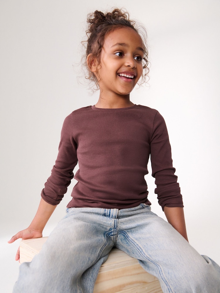 Brown 1 Pack Long Sleeve Ribbed Top (3-16yrs) - Image 2 of 6 Brown 1 Pack Long Sleeve Ribbed Top (3-16yrs) - Image 2 of 6