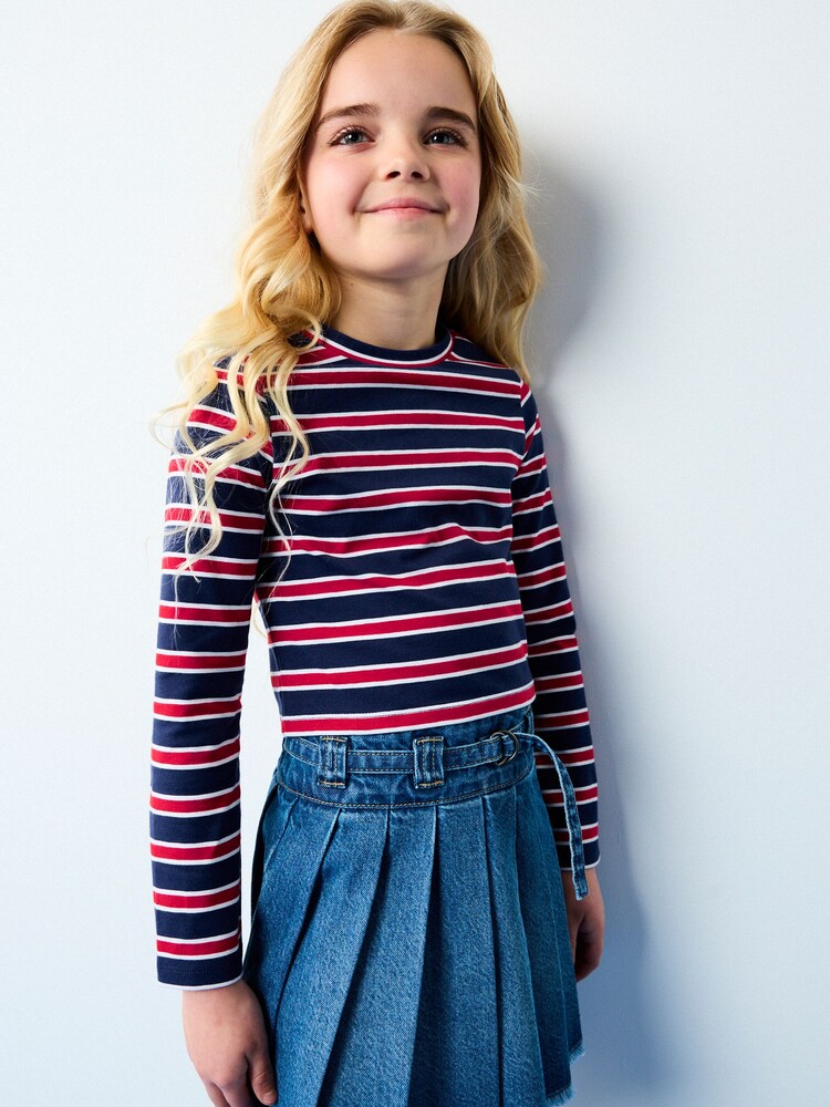 Red/Blue Long Sleeve Boxy Cropped T-Shirt (3-16yrs) - Image 1 of 7 Red/Blue Long Sleeve Boxy Cropped T-Shirt (3-16yrs) - Image 1 of 7