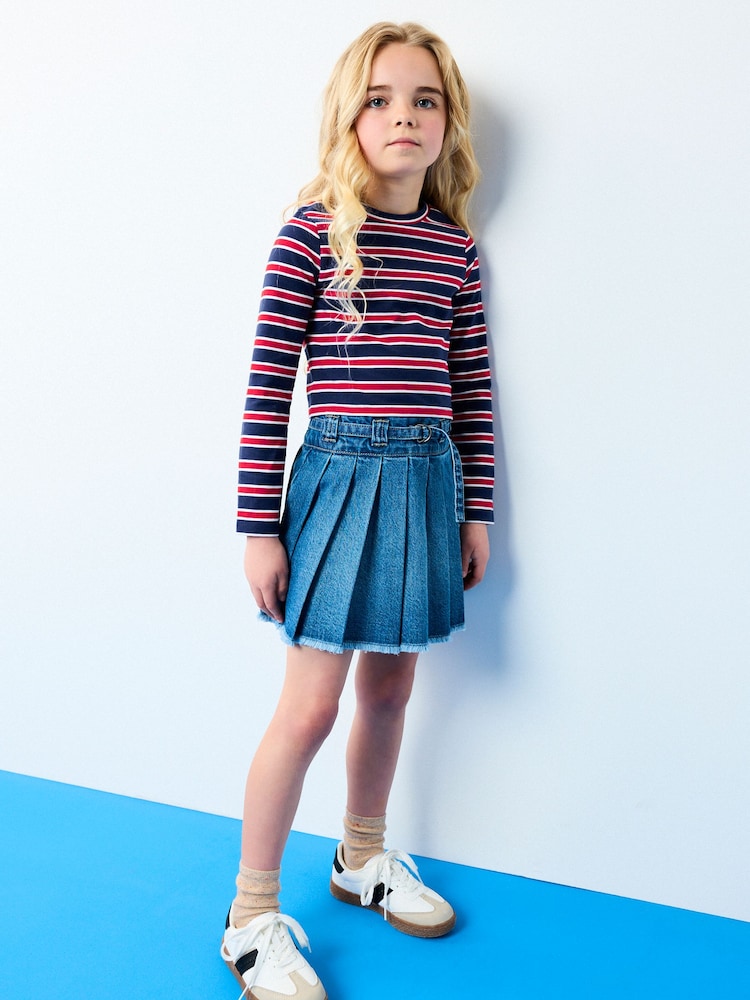 Red/Blue Long Sleeve Boxy Cropped T-Shirt (3-16yrs) - Image 2 of 7