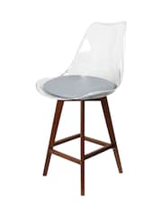 Fusion Living Set of 2 Light Grey Soho Clear Plastic Bar Stools with Dark Wood Legs - Image 2 of 5