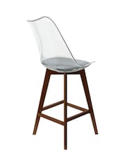 Fusion Living Set of 2 Light Grey Soho Clear Plastic Bar Stools with Dark Wood Legs - Image 4 of 5