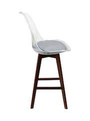 Fusion Living Set of 2 Light Grey Soho Clear Plastic Bar Stools with Dark Wood Legs - Image 5 of 5