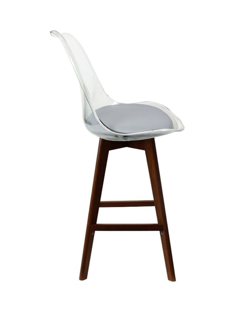 Fusion Living Set of 2 Light Grey Soho Clear Plastic Bar Stools with Dark Wood Legs - Image 5 of 5