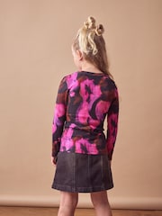 Pink Tie Dye Long Sleeve Ribbed Top (3-16yrs) - Image 3 of 6