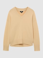 Reiss Macaroon Yellow Alberz Wool-Cashmere V-Neck Jumper - Image 2 of 7