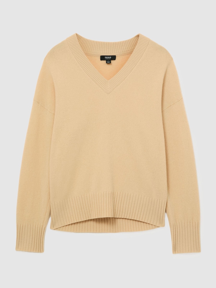 Reiss Macaroon Yellow Alberz Wool-Cashmere V-Neck Jumper - Image 2 of 7 Reiss Macaroon Yellow Alberz Wool-Cashmere V-Neck Jumper - Image 2 of 7