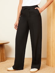 Love & Roses Black Petite Elasticated Waist Wide Leg Tailored Trousers - Image 1 of 4