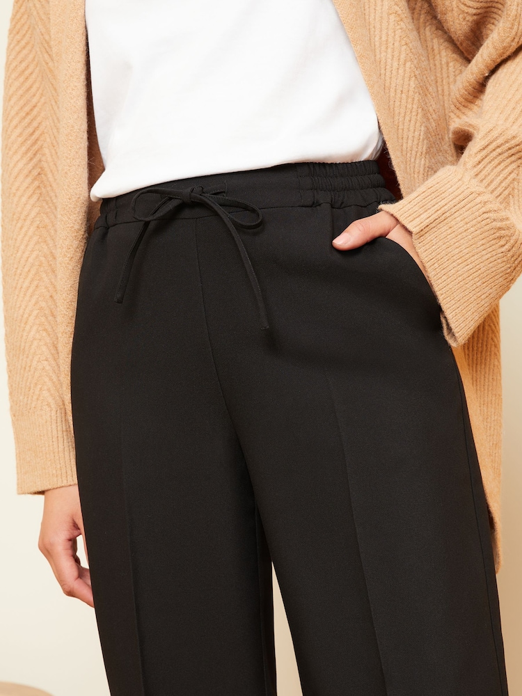 Love & Roses Black Petite Elasticated Waist Wide Leg Tailored Trousers - Image 2 of 4 Love & Roses Black Petite Elasticated Waist Wide Leg Tailored Trousers - Image 2 of 4