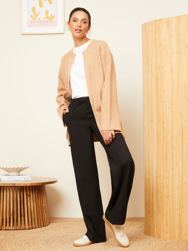 Love & Roses Black Petite Elasticated Waist Wide Leg Tailored Trousers - Image 4 of 4 Love & Roses Black Petite Elasticated Waist Wide Leg Tailored Trousers - Image 4 of 4