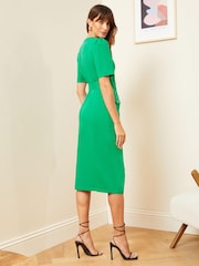 Grün - Love & Roses Figurbetontes, kurzärmeliges Midikleid mit V-Ausschnitt und Gürtel - Bild 2 von 4