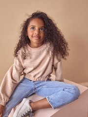Pink Textured Ruche Hem Long Sleeve T-Shirt (3-16yrs) - Image 1 of 2