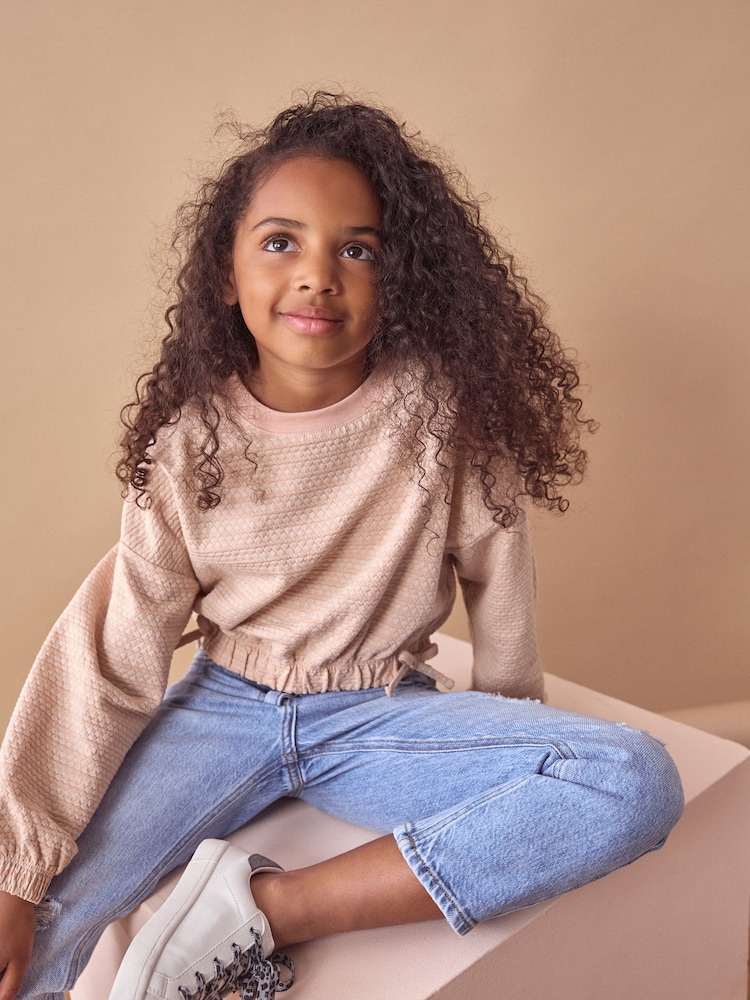 Pink Textured Ruche Hem Long Sleeve T-Shirt (3-16yrs) - Image 1 of 2