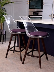 Fusion Living Set of 2 Aubergine Soho Clear Plastic Bar Stools with Dark Wood Legs - Image 1 of 5