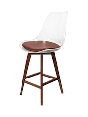 Fusion Living Set of 2 Chocolate Soho Clear Plastic Bar Stools with Dark Wood Legs - Image 2 of 5