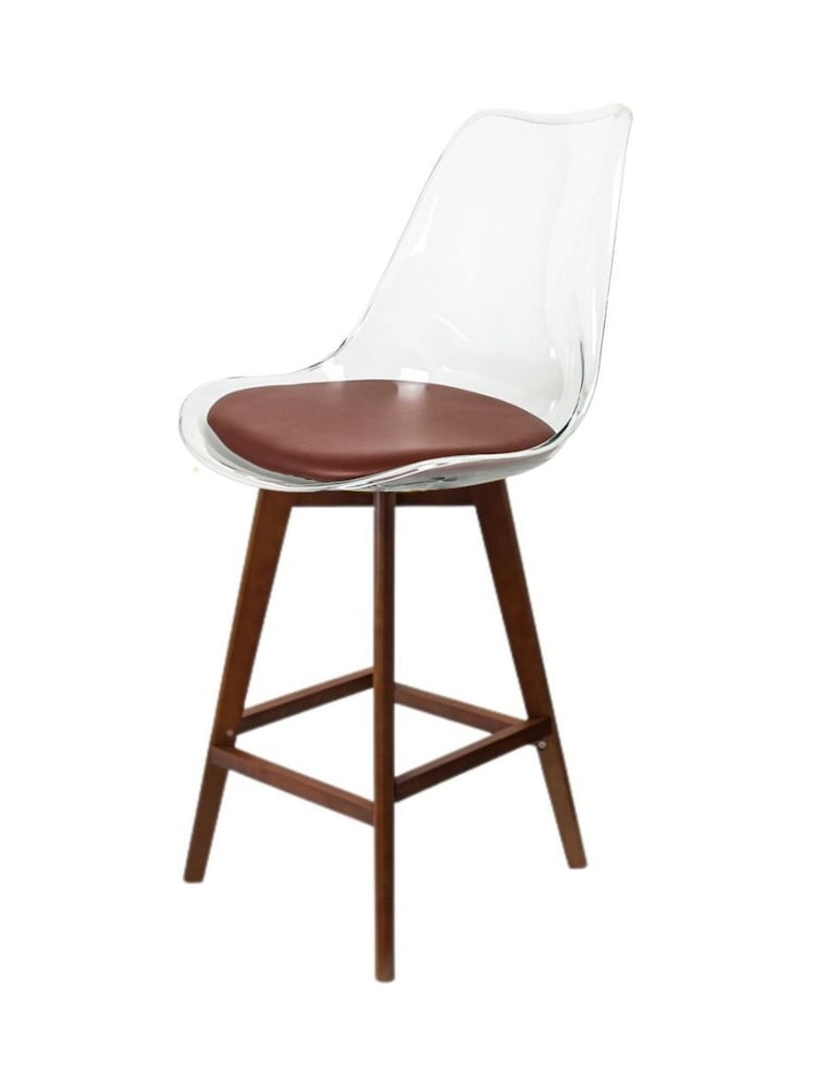 Fusion Living Set of 2 Chocolate Soho Clear Plastic Bar Stools with Dark Wood Legs - Image 2 of 5