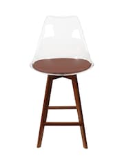 Fusion Living Set of 2 Chocolate Soho Clear Plastic Bar Stools with Dark Wood Legs - Image 3 of 5