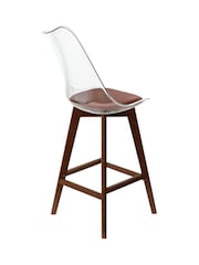Fusion Living Set of 2 Chocolate Soho Clear Plastic Bar Stools with Dark Wood Legs - Image 4 of 5