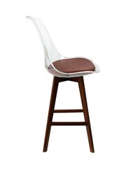 Fusion Living Set of 2 Chocolate Soho Clear Plastic Bar Stools with Dark Wood Legs - Image 5 of 5