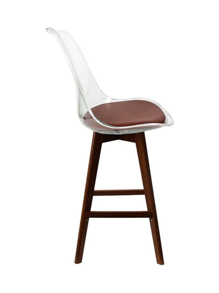 Fusion Living Set of 2 Chocolate Soho Clear Plastic Bar Stools with Dark Wood Legs - Image 5 of 5