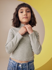 Grey Boxy Zip High Neck Rib Top (3-16yrs) - Image 3 of 6