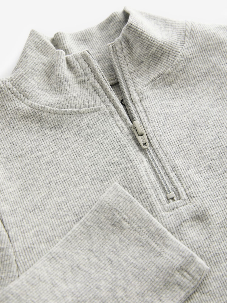 Grey Boxy Zip High Neck Rib Top (3-16yrs) - Image 6 of 6