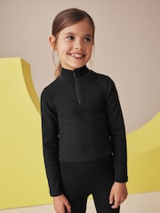 Black Boxy Zip High Neck Rib Top (3-16yrs) - Image 1 of 9