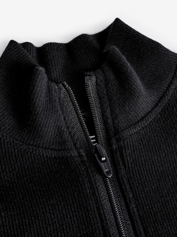 Black Boxy Zip High Neck Rib Top (3-16yrs) - Image 9 of 9