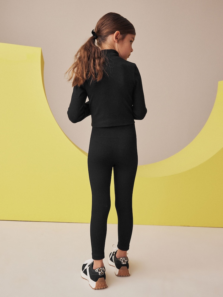 Black Boxy Zip High Neck Rib Top (3-16yrs) - Image 2 of 9