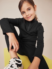 Black Boxy Zip High Neck Rib Top (3-16yrs) - Image 3 of 9