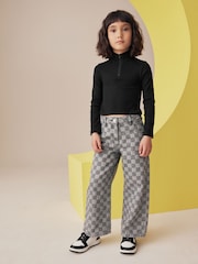 Black Boxy Zip High Neck Rib Top (3-16yrs) - Image 4 of 9