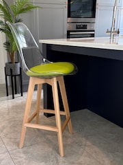 Fusion Living Green Soho Clear Plastic Bar Stool with Light Wood Legs - Image 1 of 5