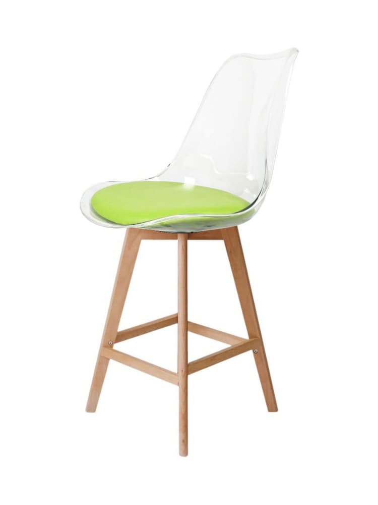 Fusion Living Green Soho Clear Plastic Bar Stool with Light Wood Legs - Image 2 of 5 Fusion Living Green Soho Clear Plastic Bar Stool with Light Wood Legs - Image 2 of 5