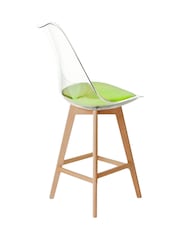 Fusion Living Green Soho Clear Plastic Bar Stool with Light Wood Legs - Image 4 of 5