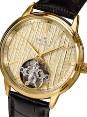 Spirit Black Gents Gold Plated Open Heart Automatic Leather Strap Watch - Image 2 of 5