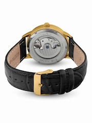 Spirit Black Gents Gold Plated Open Heart Automatic Leather Strap Watch - Image 3 of 5
