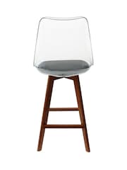 Fusion Living Set of 2 Dark Grey Soho Clear Plastic Bar Stools with Dark Wood Legs - Image 3 of 5