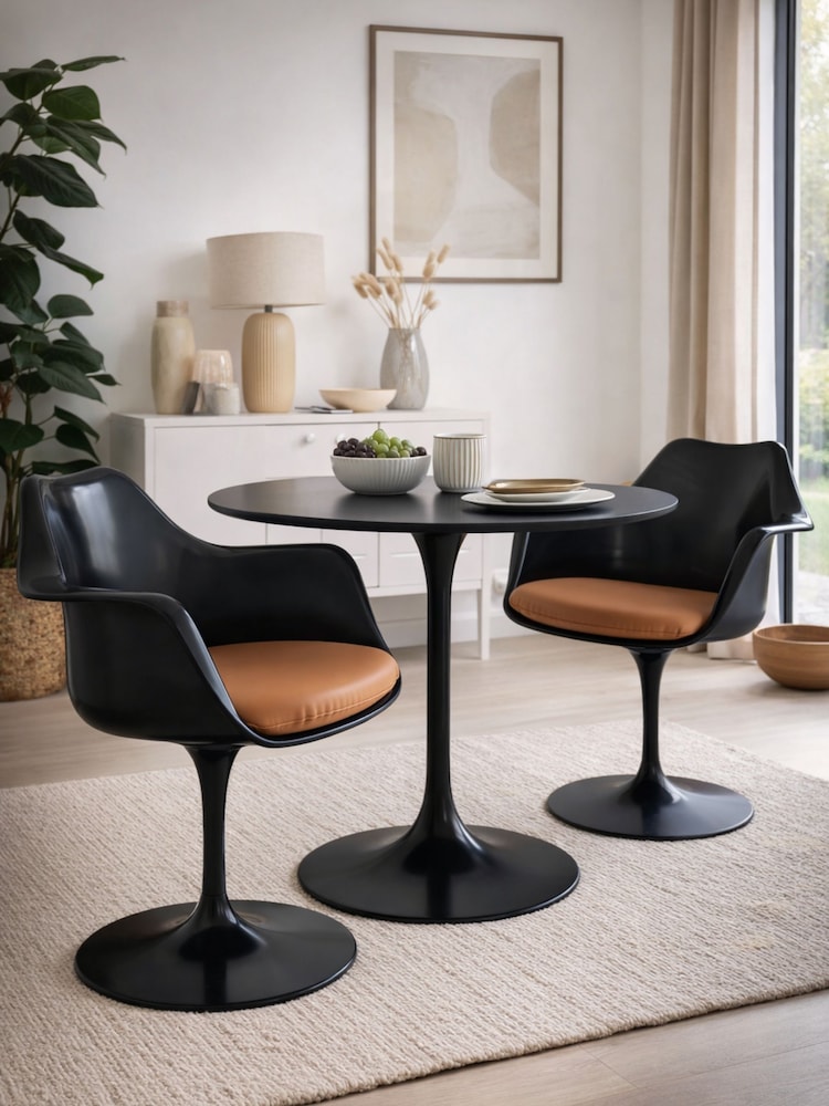 Fusion Living Set of 2 Tan Tulip Armchairs with PU Cushions - Image 1 of 4