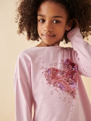 Pink 100% Cotton Sequin Heart Long Sleeve T-Shirt (3-16yrs) - Image 1 of 8
