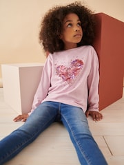 Pink 100% Cotton Sequin Heart Long Sleeve T-Shirt (3-16yrs) - Image 2 of 8