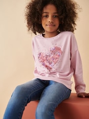Pink 100% Cotton Sequin Heart Long Sleeve T-Shirt (3-16yrs) - Image 3 of 8