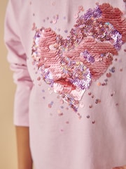 Pink 100% Cotton Sequin Heart Long Sleeve T-Shirt (3-16yrs) - Image 5 of 8