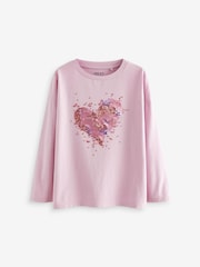 Pink 100% Cotton Sequin Heart Long Sleeve T-Shirt (3-16yrs) - Image 6 of 8