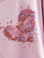 Pink 100% Cotton Sequin Heart Long Sleeve T-Shirt (3-16yrs) - Image 8 of 8