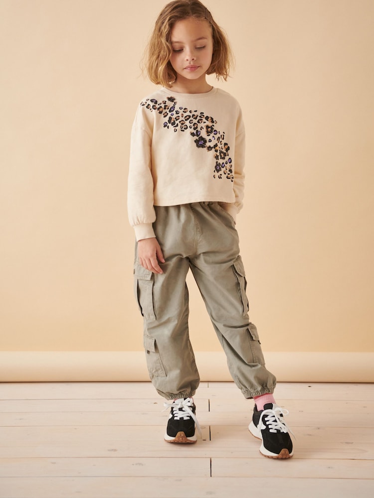 Ecru 100% Cotton Leopard Sequin Long Sleeve Sweat Top (3-16yrs) - Image 2 of 4 Ecru 100% Cotton Leopard Sequin Long Sleeve Sweat Top (3-16yrs) - Image 2 of 4