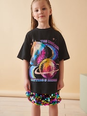 Black 100% Cotton Sequin Glitterball Graphic T-Shirt (3-16yrs) - Image 1 of 7